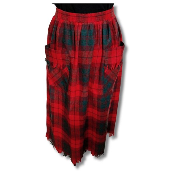 GRAFF SPORT Vintage red pine green plaid a-line skirt w/ pockets ~ SMALL MEDIUM - Picture 1 of 10